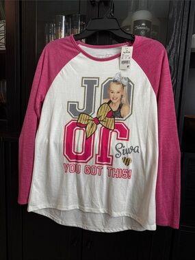 JoJo Siwa Pink and White Raglan Long Sleeve Graphic Tee NEW
